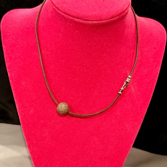 Diamond Pave Circle Pendant Necklace on Leather - Picture 3 of 6